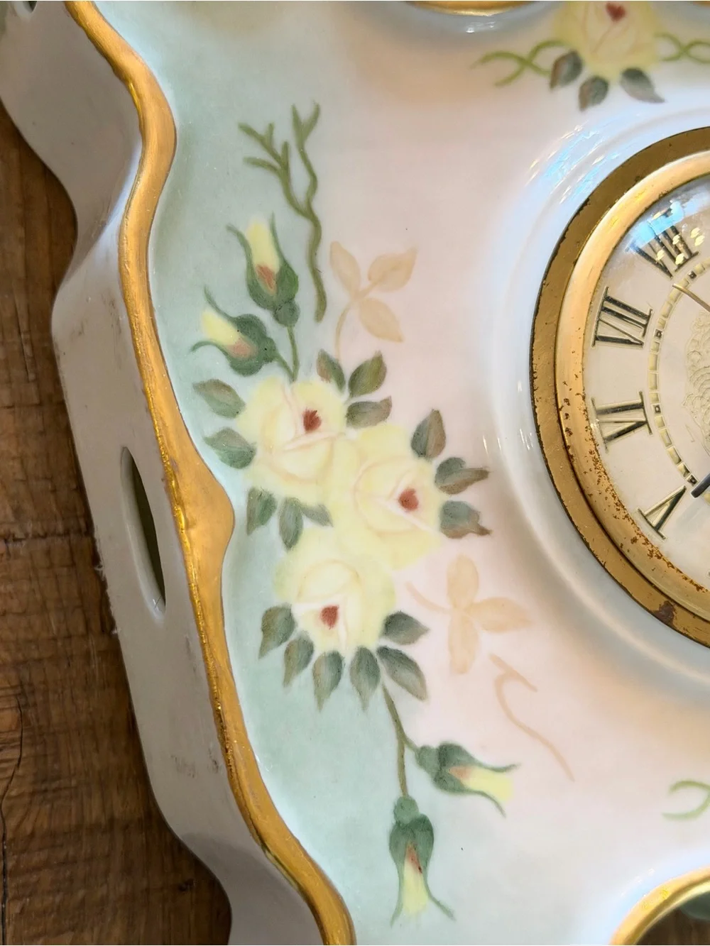 Vintage Floral Porcelain Mantle Clock. Signed | 1950’s 1960’s | Shabby Chic